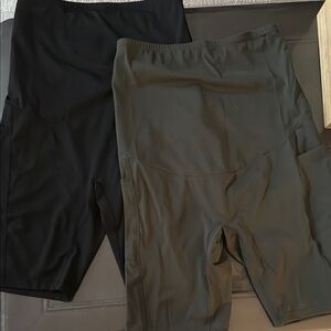 Black and Olive High-Waisted Maternity Biker Shorts